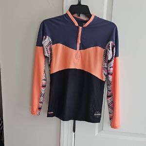 girls sz xl dakine upf 50 swim top 1/2 zip peach gray long sleeve